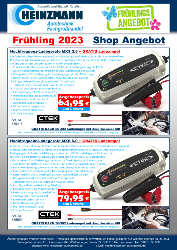 Frühling 2023 - Shop Angebot +++ CTEK - Hochfrequenz-Ladegeräte MXS 3.8 + GRATIS Ladeampel +++ CTEK - Hochfrequenz-Ladegeräte MXS 5.0 + GRATIS Ladeampel