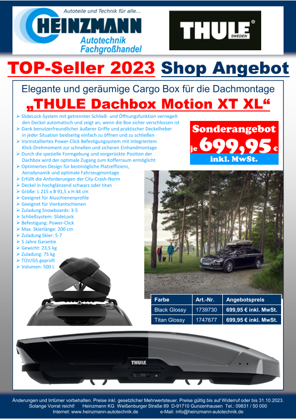 TOP-Seller 2023 - Shop Angebot +++ Elegante und geräumige Cargo Box für die Dachmontage +++ „THULE Dachbox Motion XT XL“